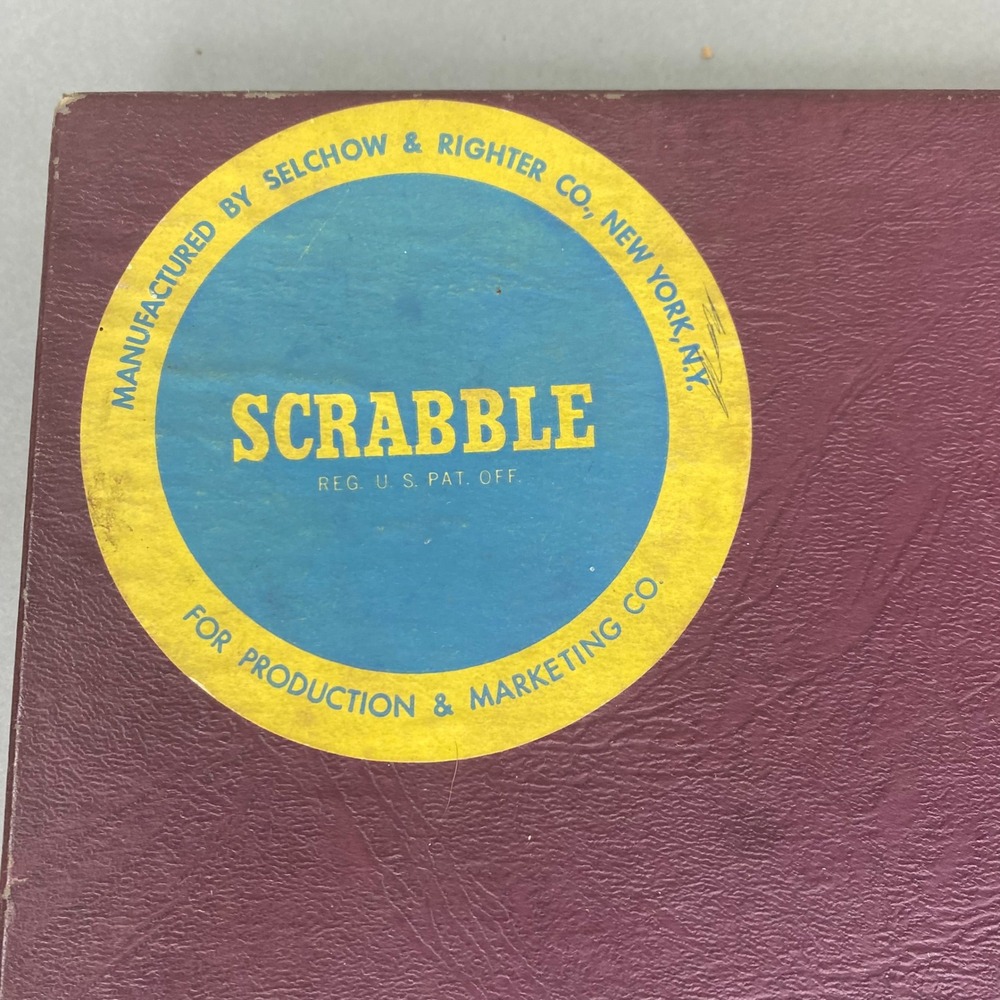 VTG Scrabble Board Game Selchow Righter Wood Tiles Maroon‎ Box 98 Tiles